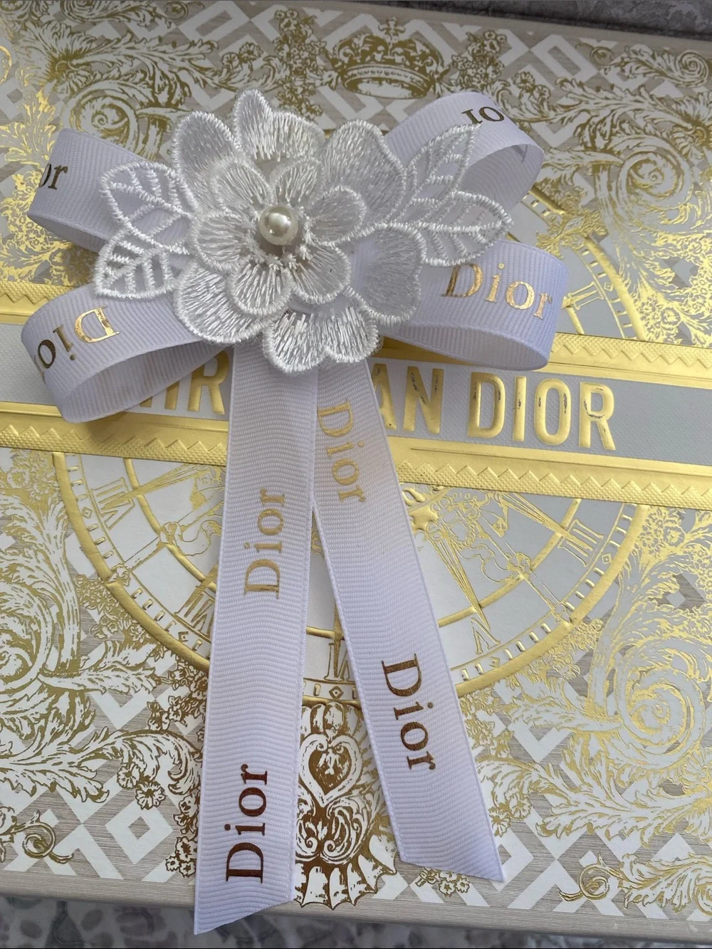 Dior White & Gold Decorative Handmade Hairclip